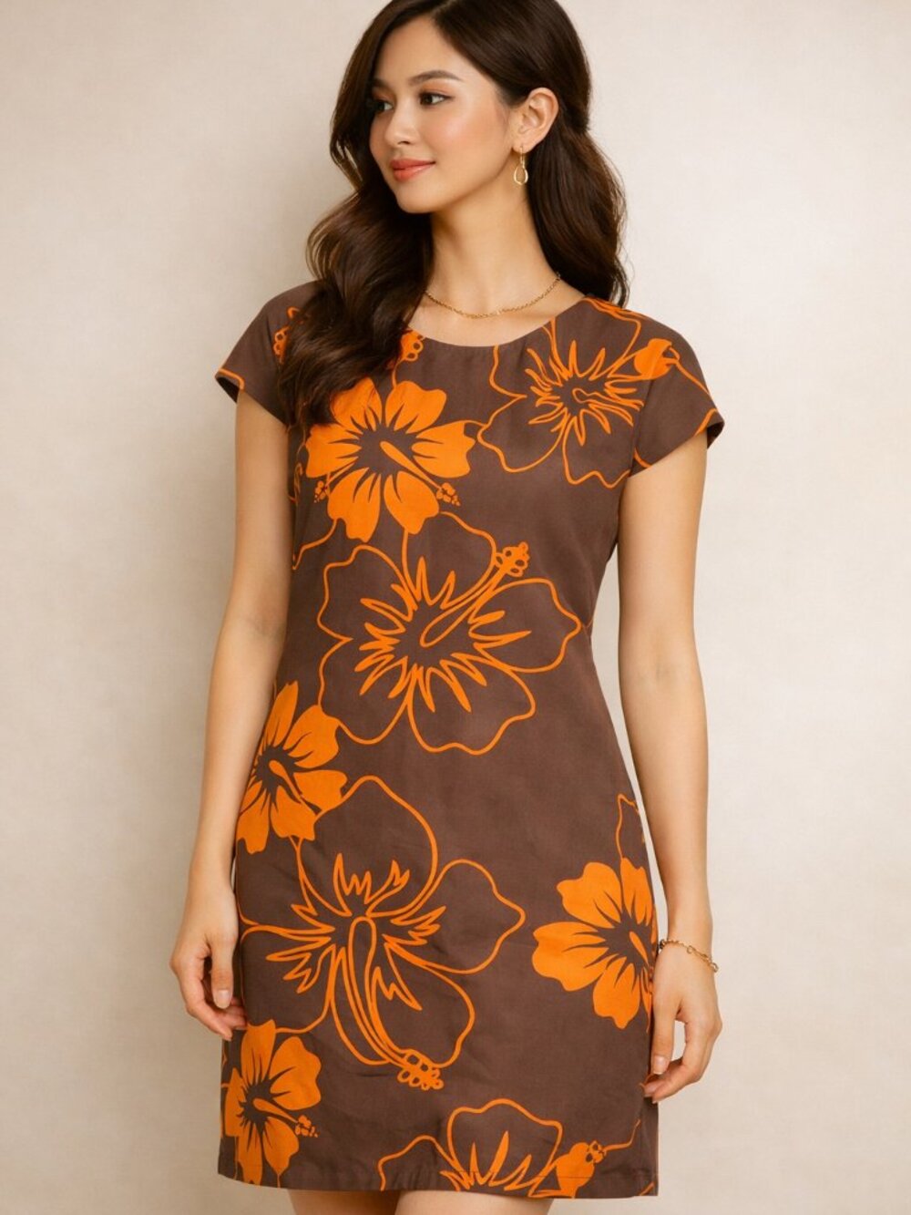 noi  Hibiscus Print Capped Sleeved  Summer  Dress with Pockets  Size S